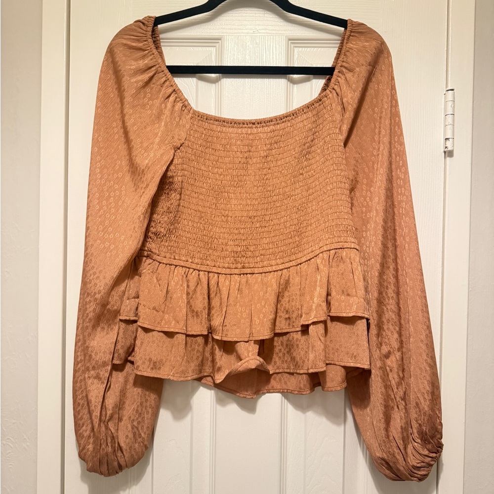 Altar'd State Women's Brown Smocked Blouse
